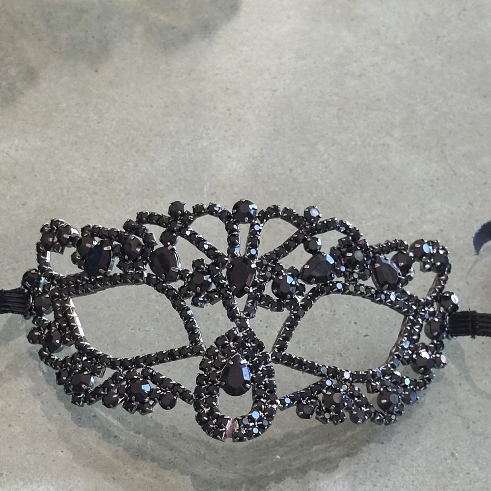 Vintage Black Crystal Filigree Eye Mask